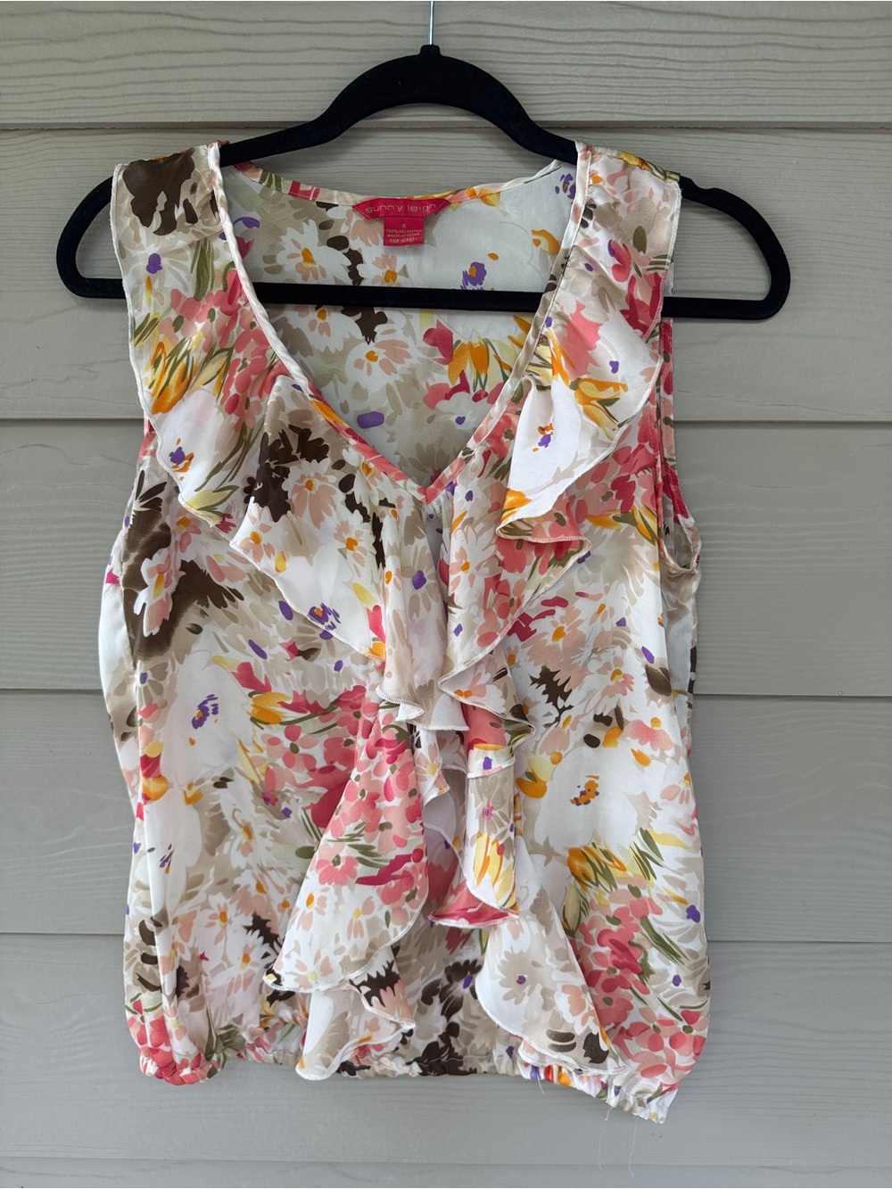 Sunny Leigh Blouse Women’s Size S Multicolor Floral Ruffle feminine cottagecore